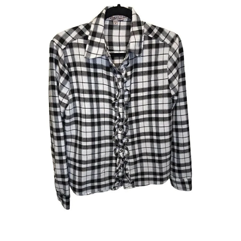 Juniors' Long Sleeve Ruffled Woven Shirt Size Medium